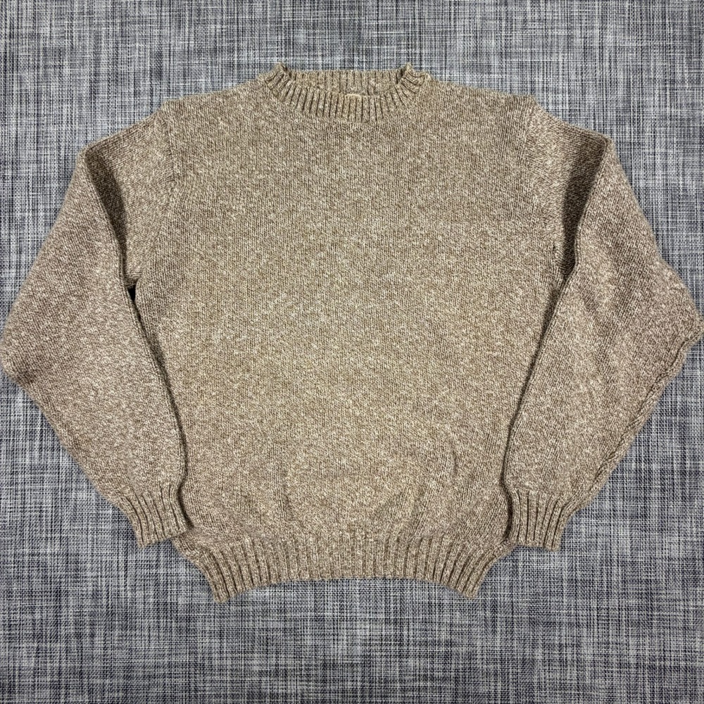 LL Bean Mens Medium Taupe Marled Cotton Crewneck Sweater Long Sleeve Made USA